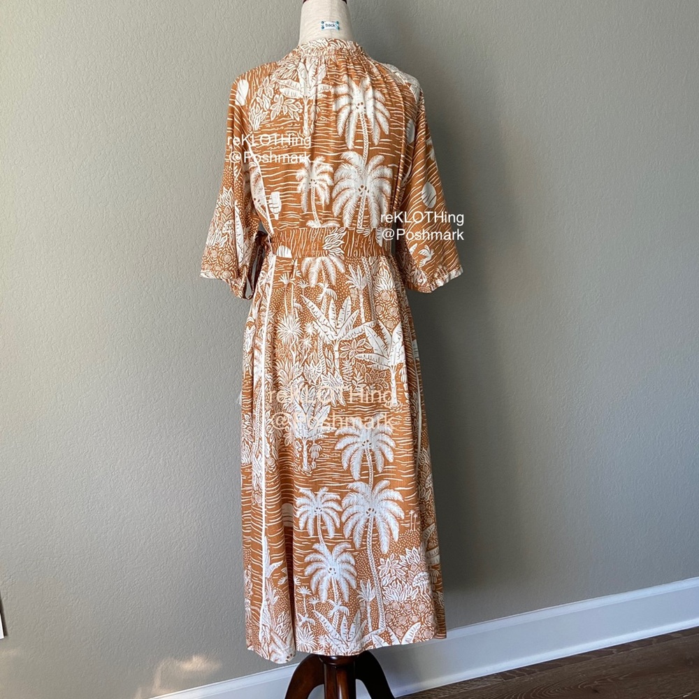 🛍H&M Kaftan Linen-blend Terracotta Midi Maxi Dres - Picture 14 of 16